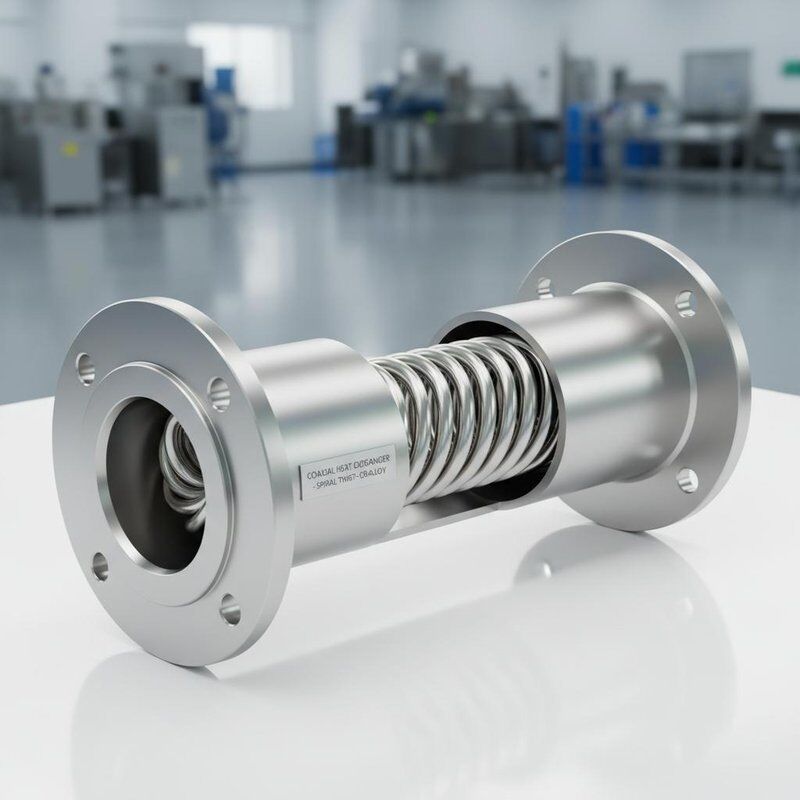 Flanged HVAC Coaxial Heat Exchanger with Spiral Twisting Construction and 140 mm Width for Superior Heat Transfer