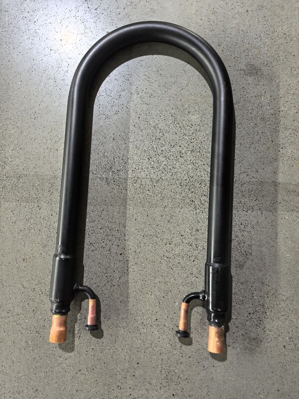 Refrigerant side max pressure 4.2MPA Tube In Tube Heat Exchanger with temperature range minus 50 degrees Celsius to 150 degrees Celsius and outer tube thickness 1.0mm